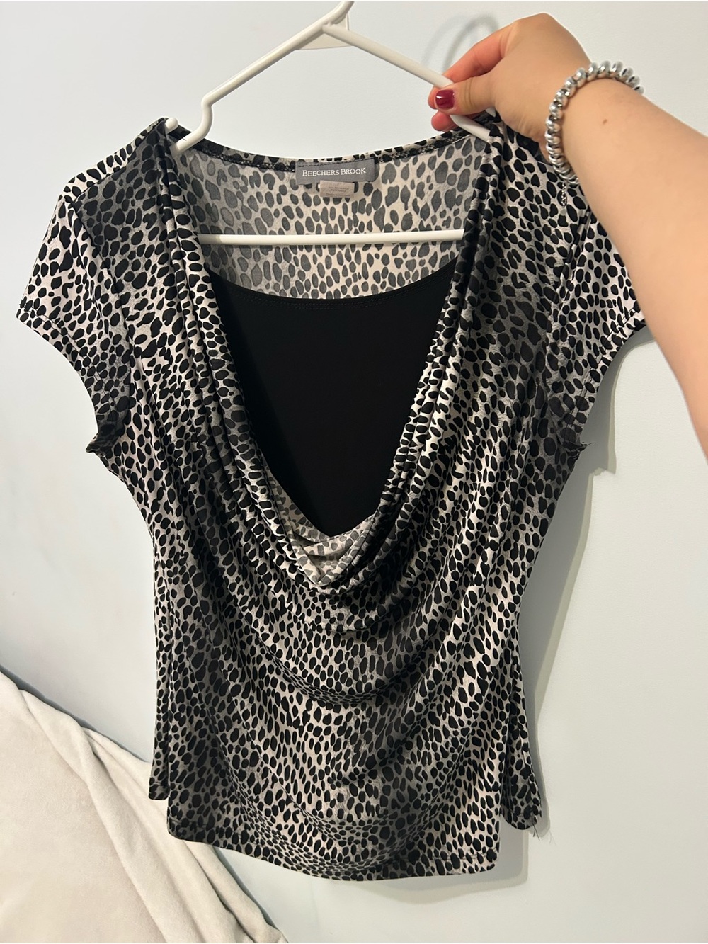 Y2K Going Out Leopard Print Drape Neck Top Large